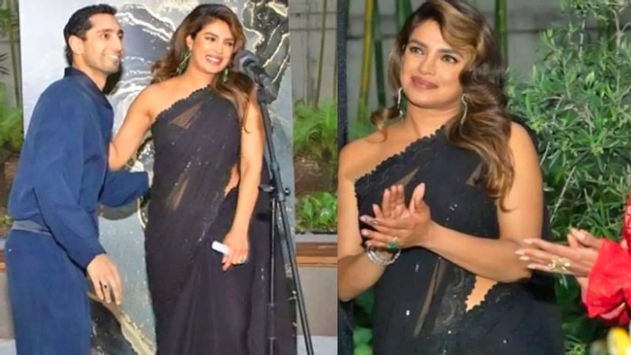 ब्लैक साड़ी पहन प्री ऑस्कर सेरेमनी में पहुंचीं प्रियंका चोपड़ा, एक्ट्रेस का अंदाज देख लोग बोले हॉट मम्मा