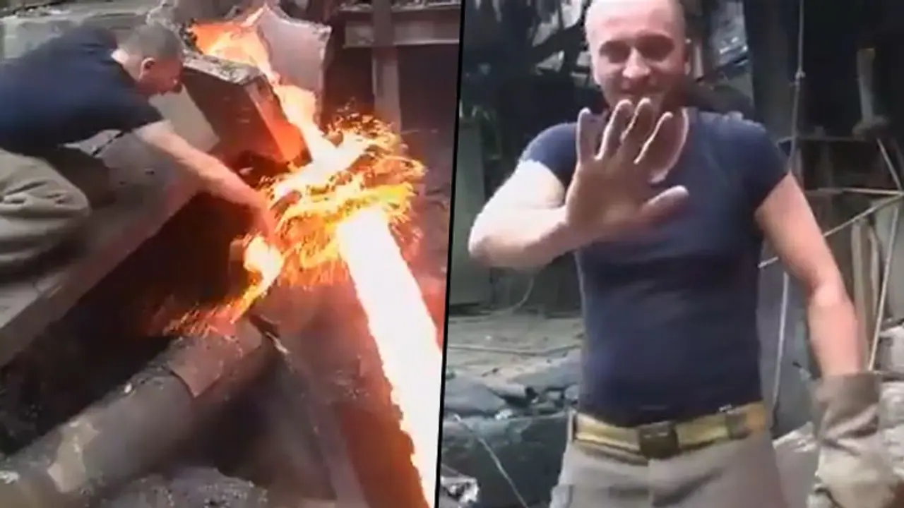 Man passes his bare hand through hot liquid metal, remains Unharmed; watch Man passes his bare hand through hot liquid metal, remains Unharmed; watch