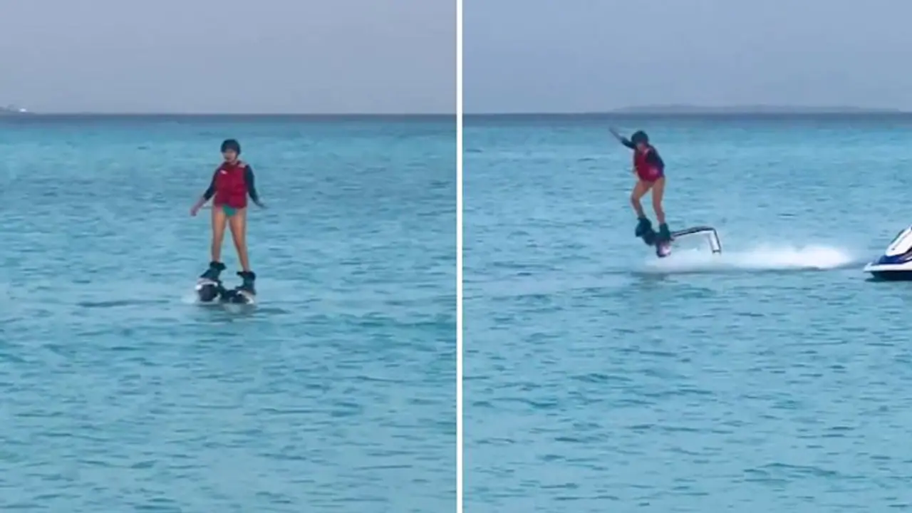 Watch: Sunny Leone tries out fly boarding in the Maldives; leaves internet in splits