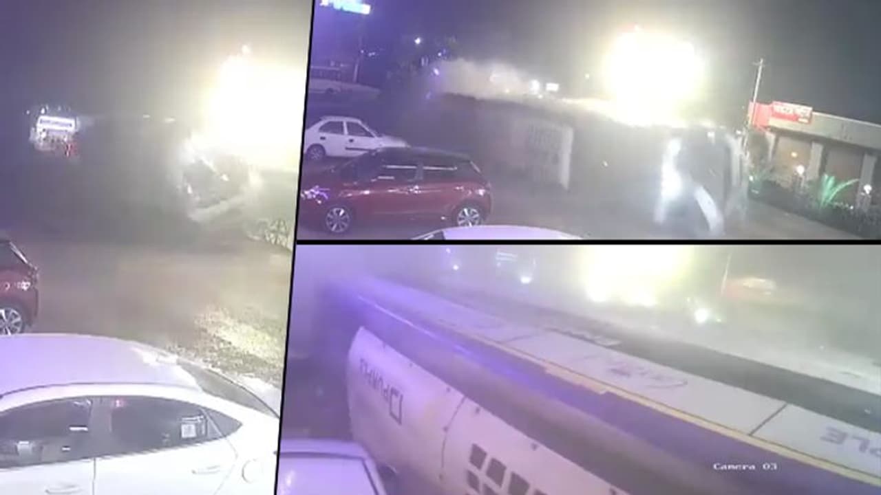 Caught on Cam: bus topples on Pune Ahmednagar highway, one dead, 25 injured Caught on Cam: bus topples on Pune Ahmednagar highway, one dead, 25 injured