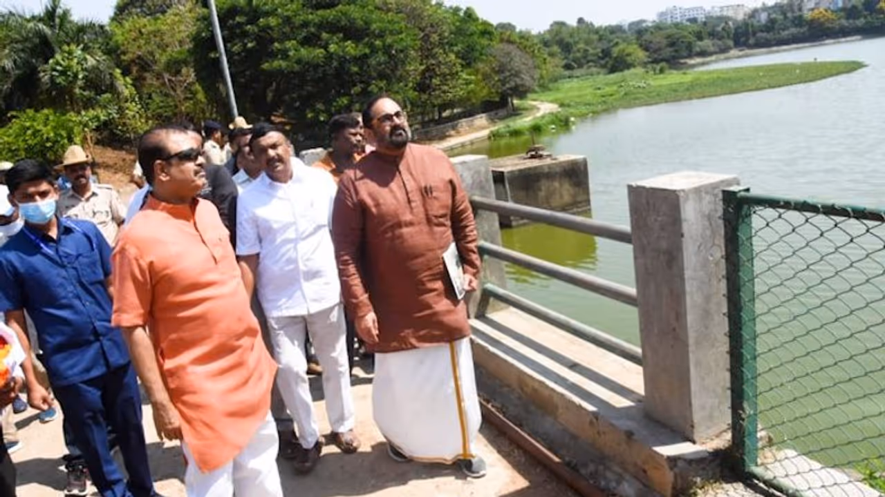 Union Minister Rajiv Chandrasekhar reviews 'Amrit Sarovar' project in Bengaluru