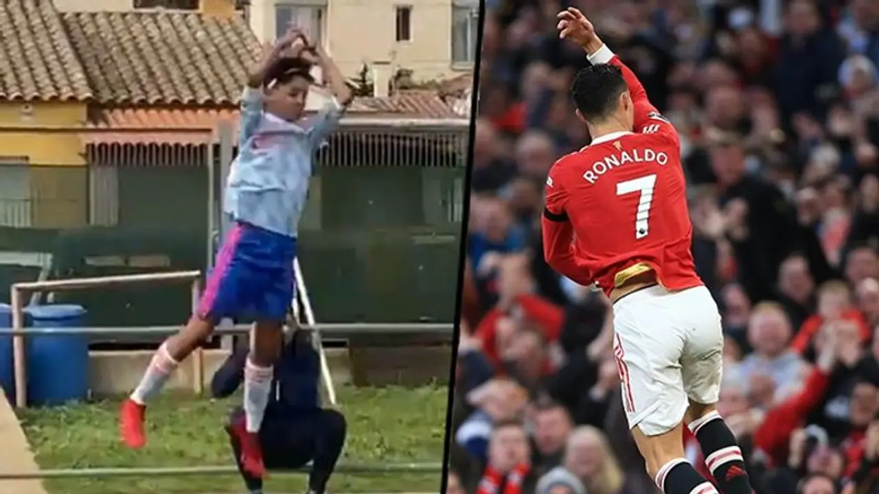 Ronaldo Jr copies his dad's 'Siuuu' celebration; Man United fans want him to wear No.7 Ronaldo Jr copies his dad's 'Siuuu' celebration; Man United fans want him to wear No.7