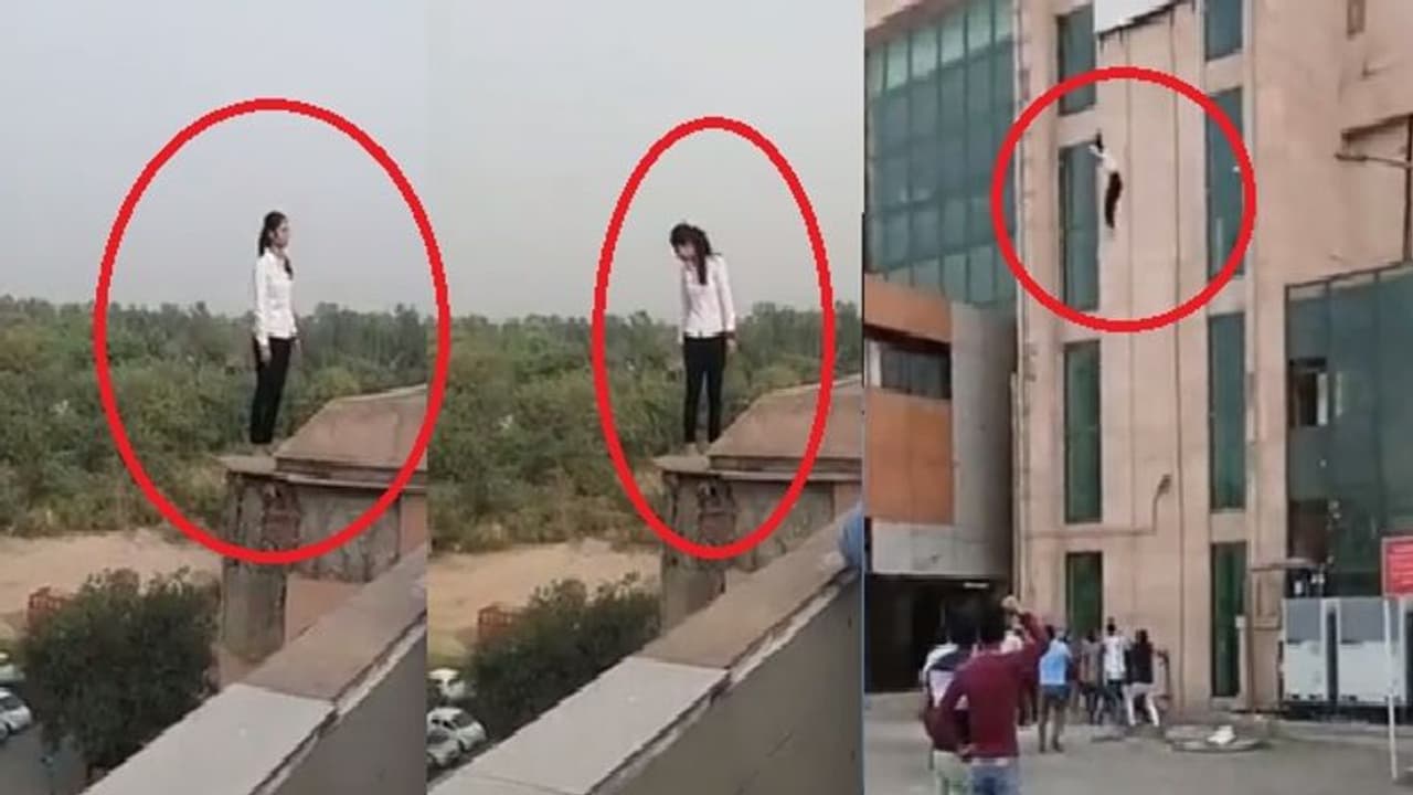 மாடியில் இருந்து குதித்த இளம்பெண்... அடுத்து நடந்தது என்ன? வைரல் வீடியோ!! மாடியில் இருந்து குதித்த இளம்பெண்... அடுத்து நடந்தது என்ன? வைரல் வீடியோ!!