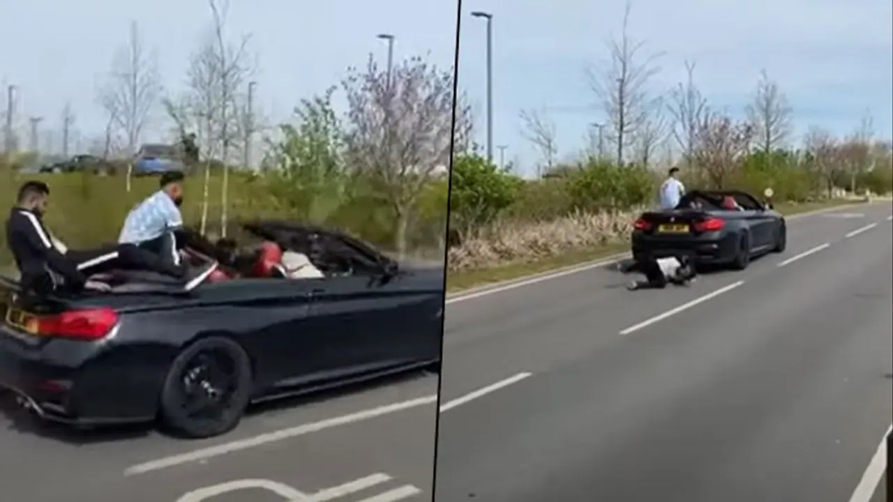 Watch: Man falls from BMW as friend attempts to show off at car meet