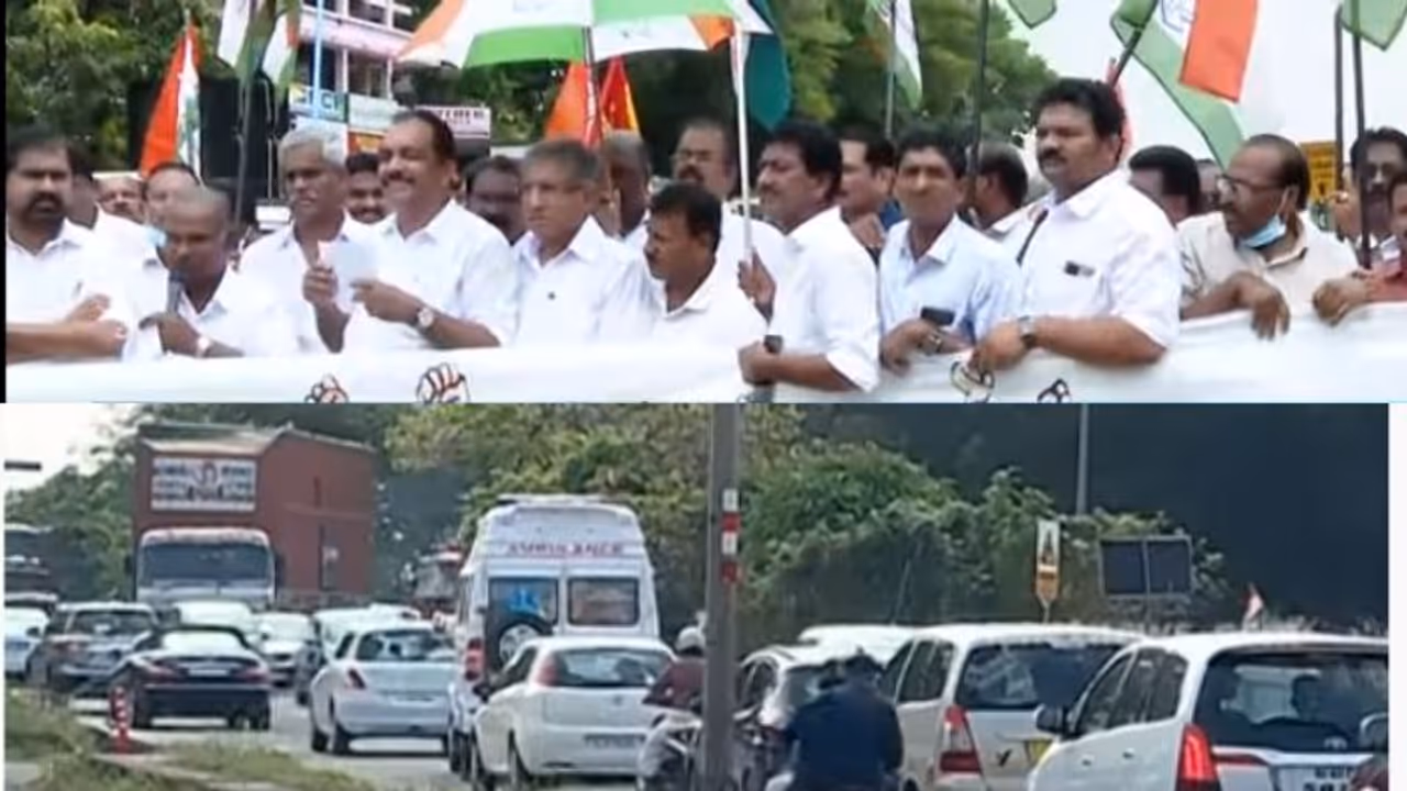 ചാലക്കുടി അടിപ്പാത നിര്‍മ്മാണം വൈകുന്നതിൽ പ്രതിഷേധിച്ച് കോണ്‍ഗ്രസ് ദേശീയപാത ഉപരോധിച്ചു 