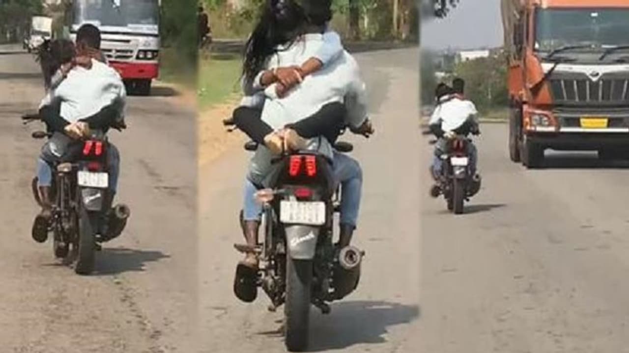 ಚಲಿಸುವ ಬೈಕ್​ ಮೇಲೆಯೇ ರೊಮ್ಯಾನ್ಸ್​: ಪ್ರೇಮಿಯ ಹುಚ್ಚಾಟಕ್ಕೆ ಏಟು