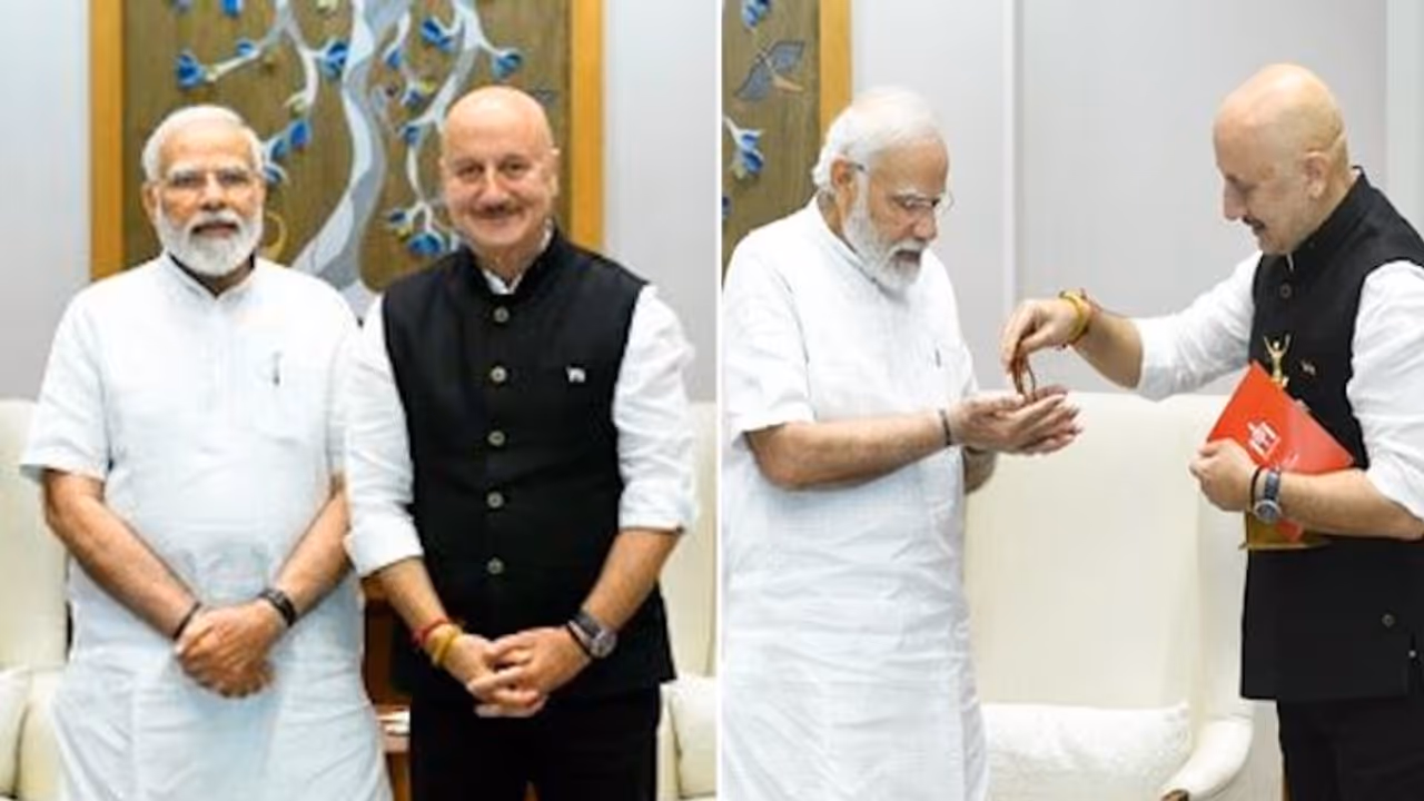 PM Modi praises Anupam Kher for The Kashmir Files; actor gifted ‘rudraksha mala’ to PM PM Modi praises Anupam Kher for The Kashmir Files; actor gifted ‘rudraksha mala’ to PM