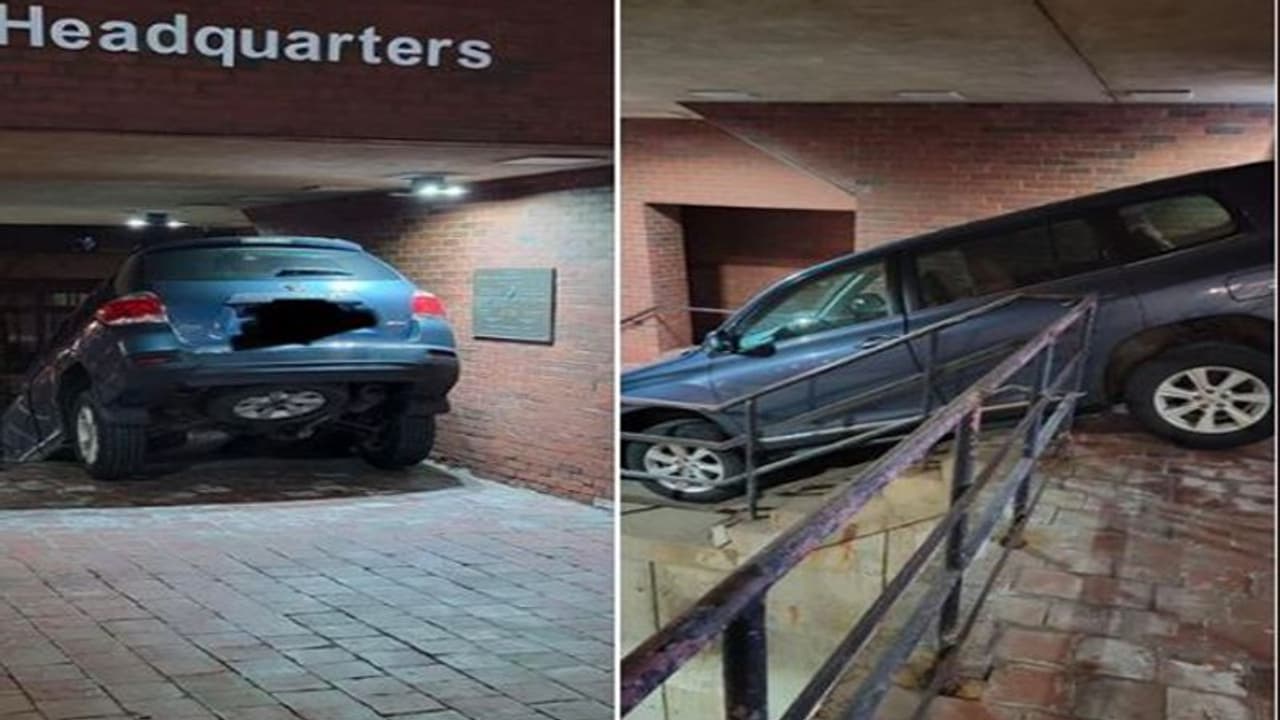  युवती ने फिल्मी स्टाइल में पुलिस हेडक्वार्टर की सीढ़ियों से उतारी एसयूवी, पुलिस ने पूछा तो कहा GPS ने कहा था