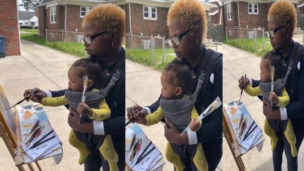 दादी की पेंटिंग पर नन्हें हाथों ने आजमाया हुनर, 8 महीने के मासूम की अदा पर हो जाएंगे फिदा, देखें वीडियो 