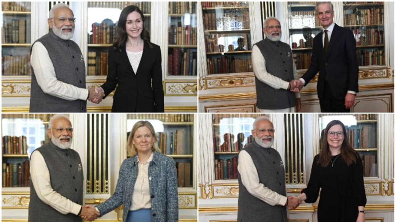 ഫിൻലൻഡ്, സ്വീഡൻ, ഐസ്ലൻഡ്, നോർവേ പ്രധാനമന്ത്രിമാരുമായി കൂടിക്കാഴ്ച നടത്തി പ്രധാനമന്ത്രി നരേന്ദ്രമോദി ഫിൻലൻഡ്, സ്വീഡൻ, ഐസ്ലൻഡ്, നോർവേ പ്രധാനമന്ത്രിമാരുമായി കൂടിക്കാഴ്ച നടത്തി പ്രധാനമന്ത്രി നരേന്ദ്രമോദി