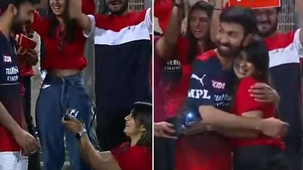 RCB vs CSK : ரணகளத்தில் ஒரு கிளுகிளுப்பு.! மேட்சுக்கு நடுவே காதலனிடம் காதலைக் கூறிய இளம் பெண்..