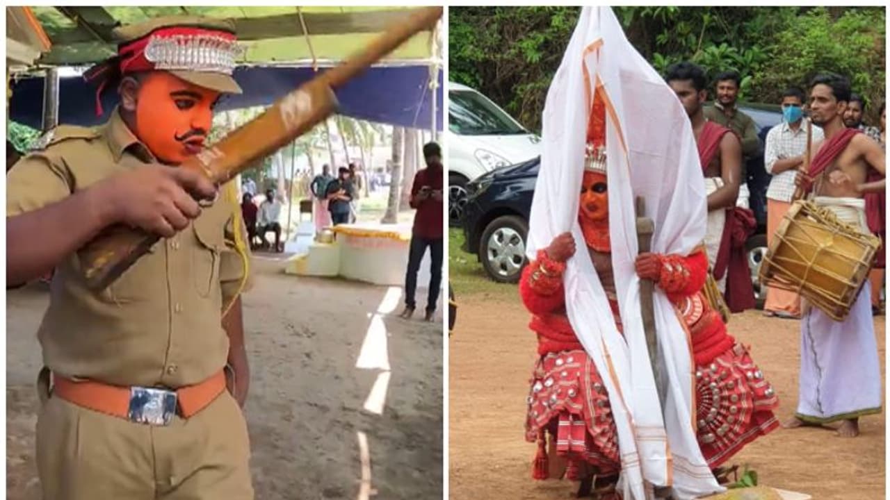 തട്ടമിട്ട് ഉമ്മച്ചി തെയ്യം, തൊപ്പി വച്ച് പൊലീസ് തെയ്യം; തെയ്യാട്ടത്തിലെ വേറിട്ട കാഴ്ചകള് തട്ടമിട്ട് ഉമ്മച്ചി തെയ്യം, തൊപ്പി വച്ച് പൊലീസ് തെയ്യം; തെയ്യാട്ടത്തിലെ വേറിട്ട കാഴ്ചകള്