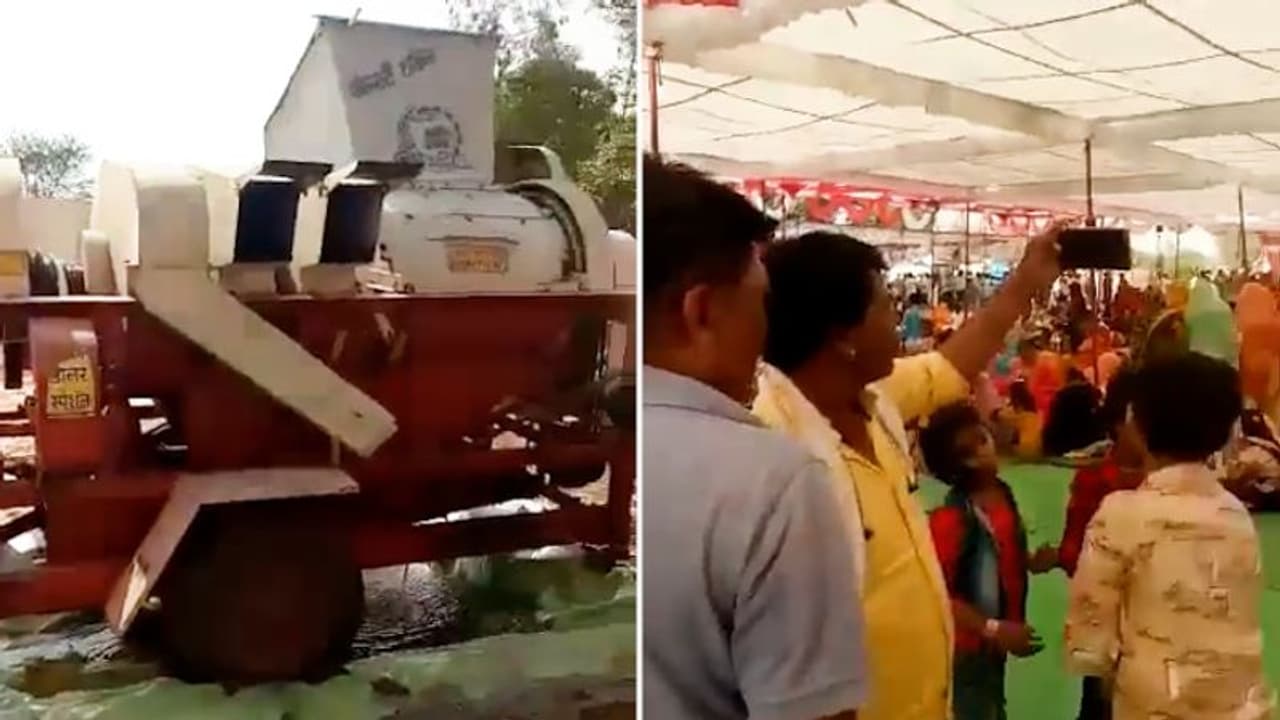 Watch: Threshing machine used as an air conditioner at wedding event; Video goes viral