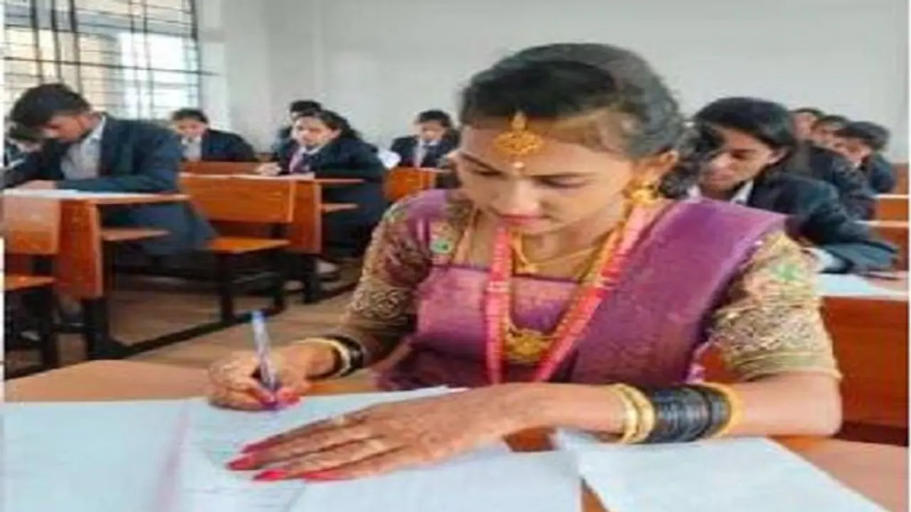 ತಾಳಿ ಕಟ್ಟಿಸಿಕೊಂಡು ನೇರವಾಗಿ ಪರೀಕ್ಷೆಗೆ ಹಾಜರಾದ ನವವಧು..! ತಾಳಿ ಕಟ್ಟಿಸಿಕೊಂಡು ನೇರವಾಗಿ ಪರೀಕ್ಷೆಗೆ ಹಾಜರಾದ ನವವಧು..!