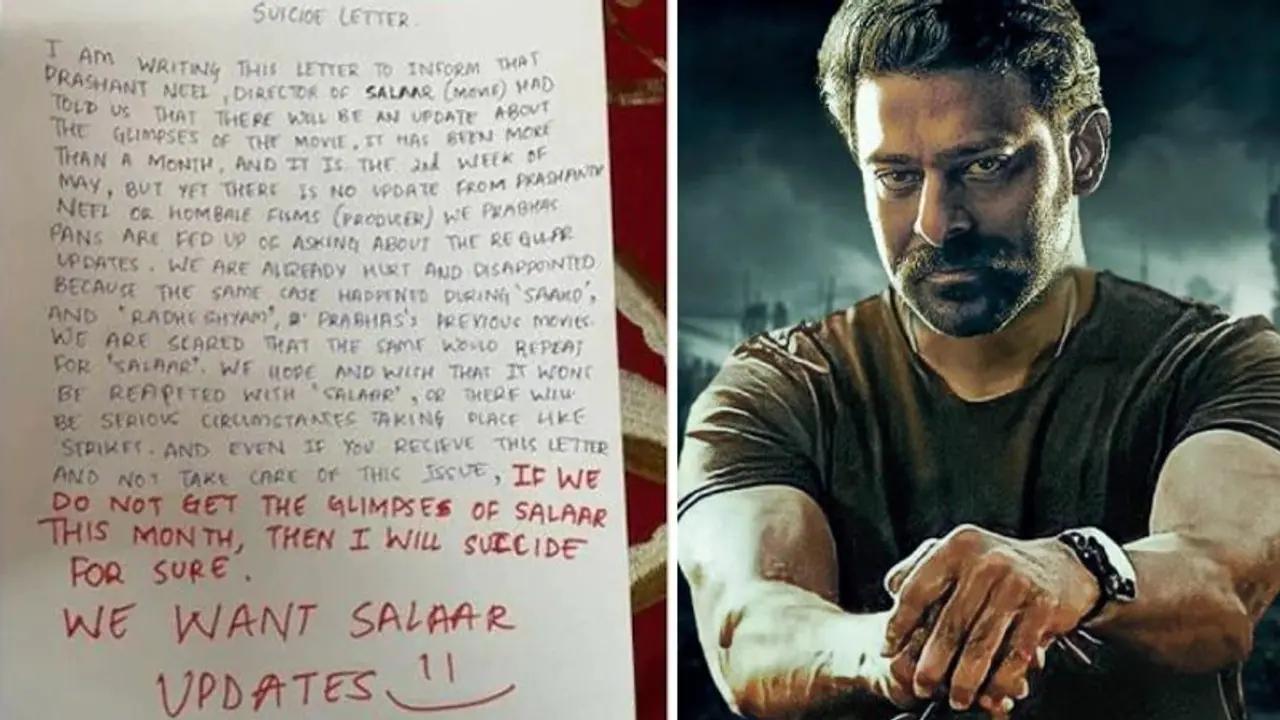 salaar : அப்டேட் விடலேனா செத்துருவேன்... சலார் படக்குழுவுக்கு தற்கொலை மிரட்டல் விடுத்த பிரபாஸ் ரசிகர்