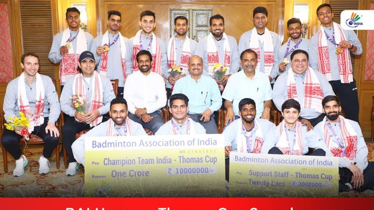 Thomas Cup ಗೆದ್ದ ಭಾರತ ಬ್ಯಾಡ್ಮಿಂಟನ್ ತಂಡಕ್ಕೆ ಬಿಎಐ 1 ಕೋಟಿ ರೂ ಬಹುಮಾನ ವಿತರಣೆ