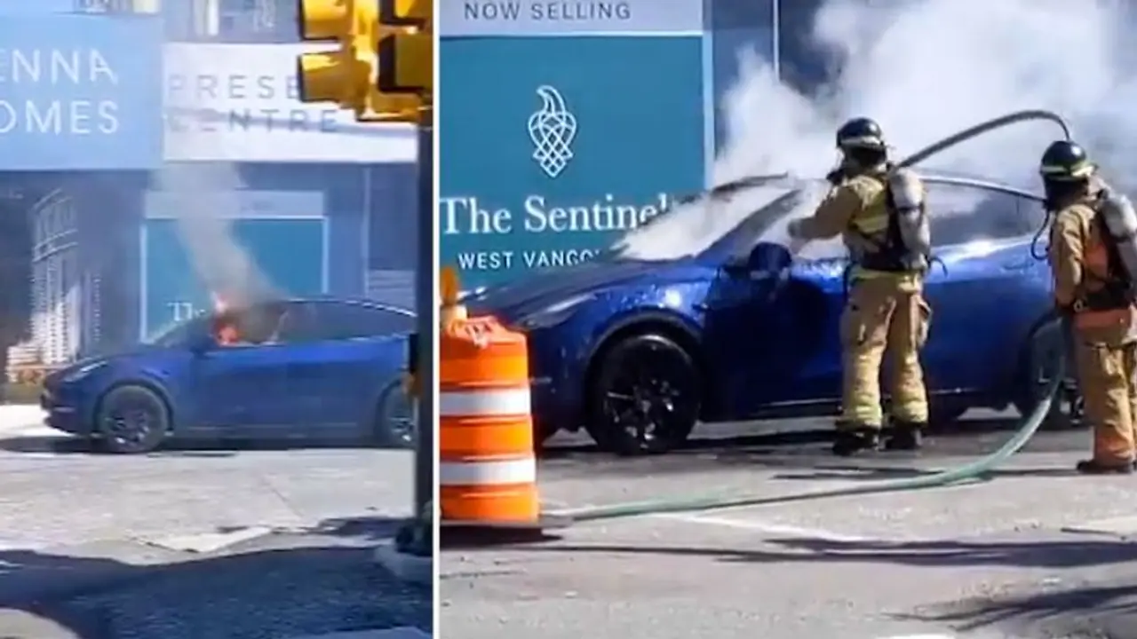 Watch: Tesla’s model Y catches fire, driver escapes smashing the window Watch: Tesla’s model Y catches fire, driver escapes smashing the window