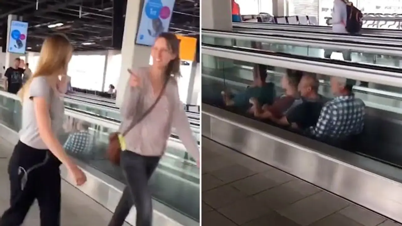 Watch: 4 men rowing on a moving walkway at an Amsterdam airport has left internet in splits Watch: 4 men rowing on a moving walkway at an Amsterdam airport has left internet in splits