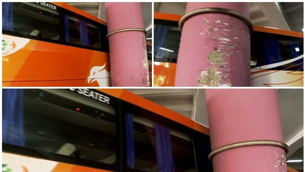 Ksrtc Swift: കോഴിക്കോട് സ്റ്റാൻഡിലെ തൂണുകൾക്കിടയിൽ കെഎസ്ആര്‍ടിസി സ്വിഫ്റ്റ് ബസ്സ് കുടുങ്ങി