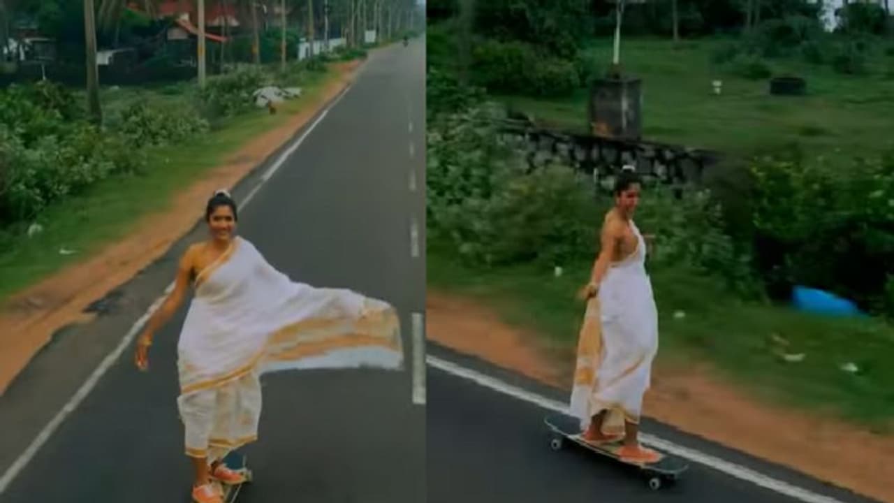 Woman with Saree ರಸ್ತೆಯಲ್ಲಿ ಸೀರೆಯುಟ್ಟ ನಾರಿಯ ಲಾಂಗ್ಬೋರ್ಡ್ ಸವಾರಿ! Woman with Saree ರಸ್ತೆಯಲ್ಲಿ ಸೀರೆಯುಟ್ಟ ನಾರಿಯ ಲಾಂಗ್ಬೋರ್ಡ್ ಸವಾರಿ!
