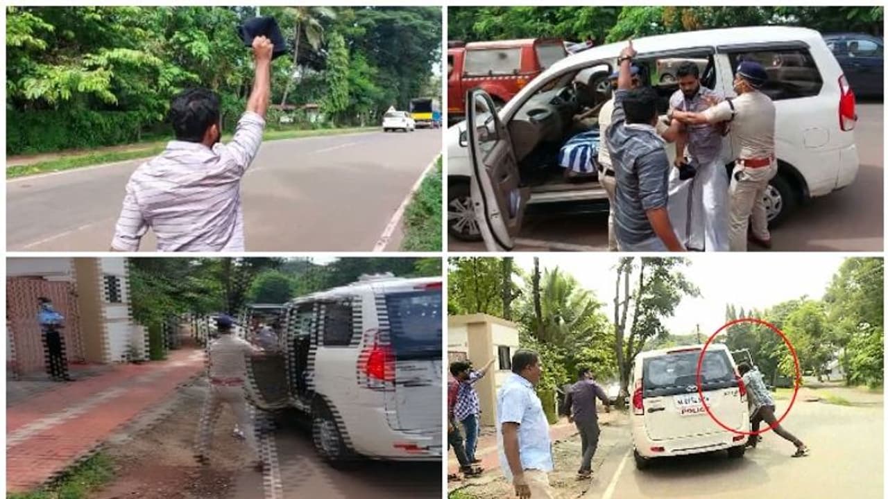 കരിങ്കൊടിയുമായെത്തിയ കെഎസ്‍യു പ്രവർത്തകനെ പൊലീസ് വാഹനത്തിൽ വച്ച് തല്ലി സിപിഎമ്മുകാർ