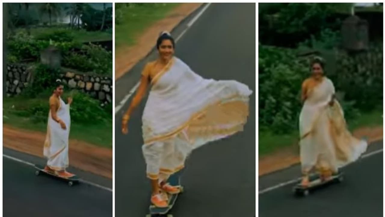  സാരി ഉടുത്ത് സ്കേറ്റ് ബോർഡിൽ തെന്നി നീങ്ങുന്ന സ്ത്രീ; മനോഹരമായ കാഴ്ചയെന്ന് നെറ്റിസണ്‍സ്