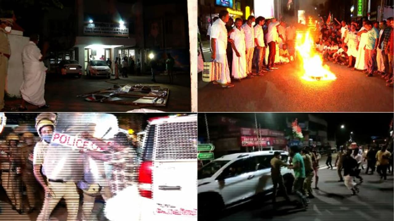 വിമാനത്തിലെ പ്രതിഷേധം തെരുവ് യുദ്ധത്തിലേക്ക്; കോൺഗ്രസ് ഓഫീസുകൾ അടക്കം ആക്രമിച്ച് സിപിഎം; പരക്കെ സംഘർഷം വിമാനത്തിലെ പ്രതിഷേധം തെരുവ് യുദ്ധത്തിലേക്ക്; കോൺഗ്രസ് ഓഫീസുകൾ അടക്കം ആക്രമിച്ച് സിപിഎം; പരക്കെ സംഘർഷം