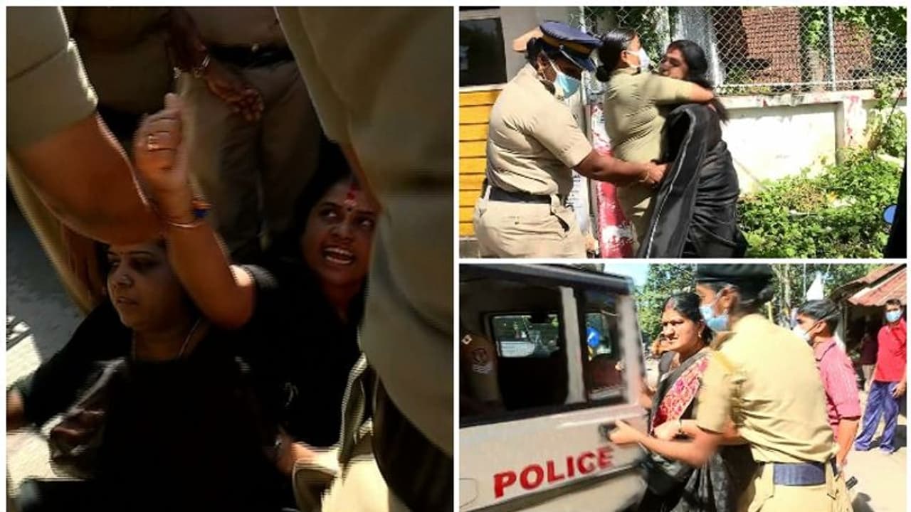 ക്ലിഫ് ഹൗസ് മുന്നിൽ പ്രതിഷേധം; കറുത്ത സാരിയില് മഹിള മോർച്ച പ്രവർത്തകര്, 10 പേര് അറസ്റ്റില് ക്ലിഫ് ഹൗസ് മുന്നിൽ പ്രതിഷേധം; കറുത്ത സാരിയില് മഹിള മോർച്ച പ്രവർത്തകര്, 10 പേര് അറസ്റ്റില്