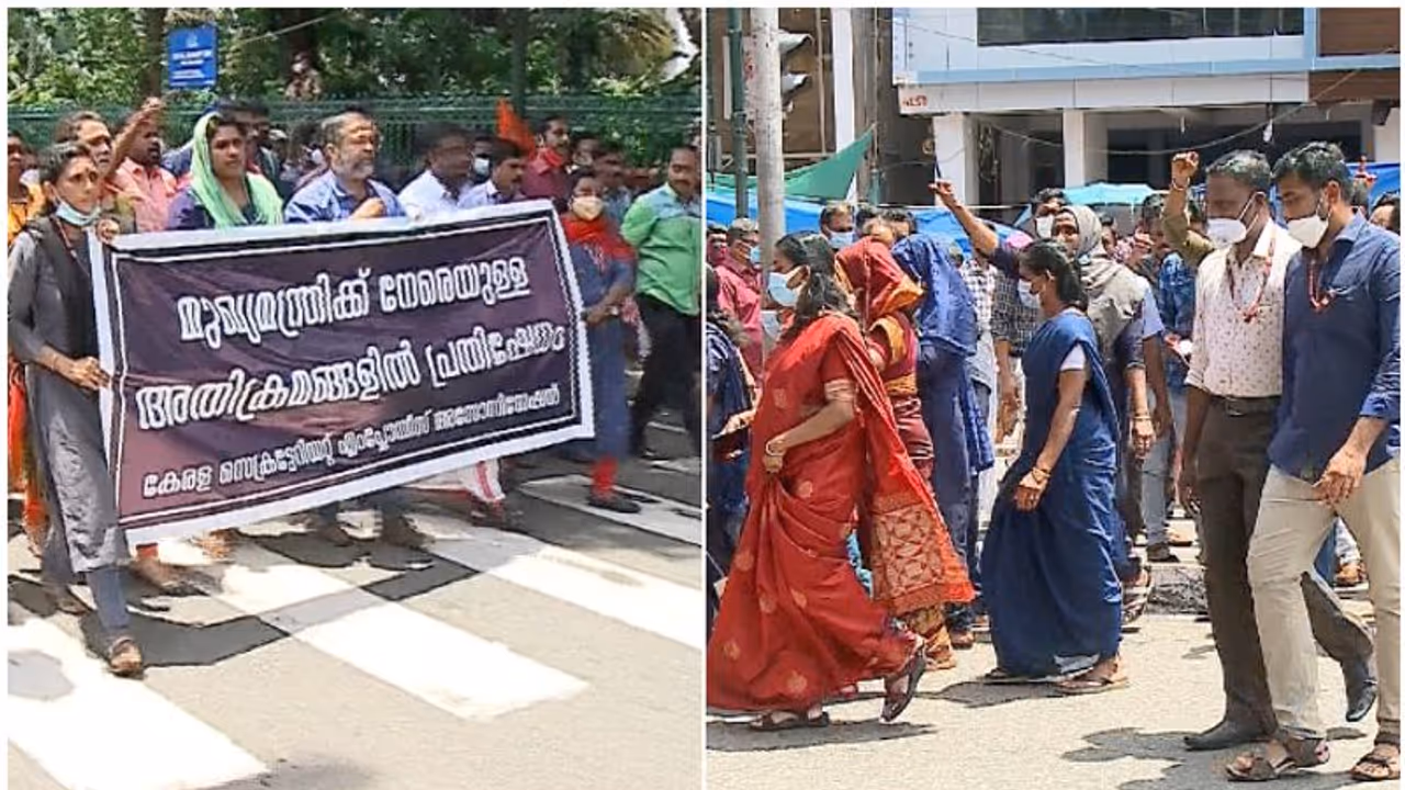 മുഖ്യമന്ത്രിക്ക് പിന്തുണ; ഡ്യൂട്ടി സമയത്ത് കൂറ്റൻ പ്രതിഷേധ പ്രകടനവുമായി സെക്രട്ടേറിയറ്റ് ജീവനക്കാർ