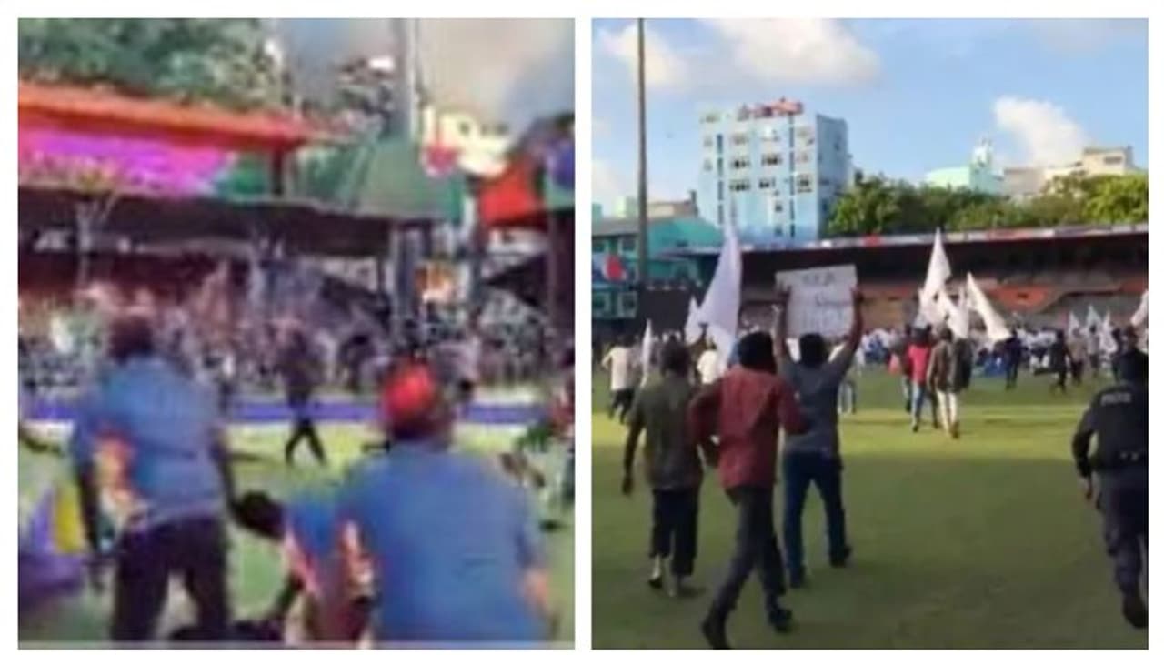 മാലദ്വീപിൽ ഇന്ത്യൻഹൈക്കമ്മീഷൻ സംഘടിപ്പിച്ച യോഗദിനാചരണ പരിപാടിക്കെത്തിയവരെ അടിച്ചോടിച്ച് പ്രതിഷേധക്കാർ വീഡിയോ മാലദ്വീപിൽ ഇന്ത്യൻഹൈക്കമ്മീഷൻ സംഘടിപ്പിച്ച യോഗദിനാചരണ പരിപാടിക്കെത്തിയവരെ അടിച്ചോടിച്ച് പ്രതിഷേധക്കാർ വീഡിയോ