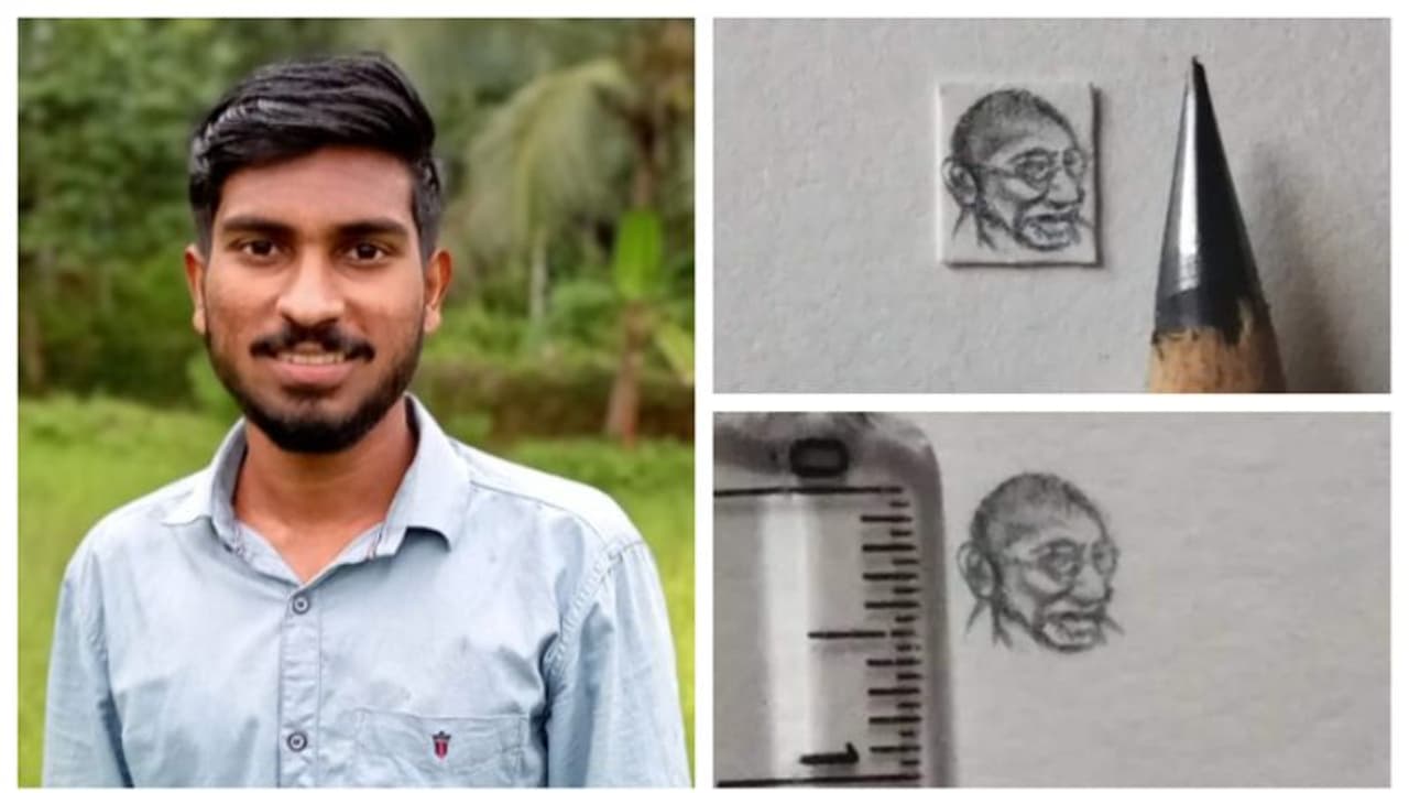 ആറ് മില്ലീമീറ്റര് നീളത്തില് വരച്ച ഗാന്ധിജിയുടെ ചിത്രത്തിലൂടെ റെക്കോര്ഡ് തീര്ത്ത് അനുരൂപ് ആറ് മില്ലീമീറ്റര് നീളത്തില് വരച്ച ഗാന്ധിജിയുടെ ചിത്രത്തിലൂടെ റെക്കോര്ഡ് തീര്ത്ത് അനുരൂപ്