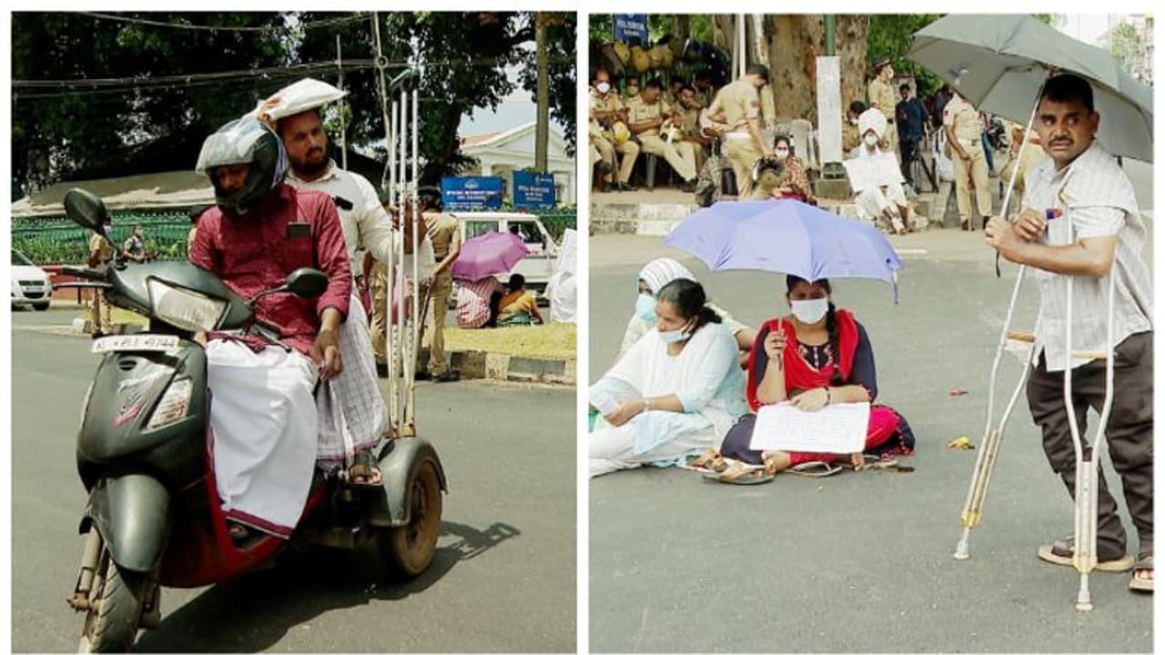 ഭിന്നശേഷിക്കാരെ ജോലിയില്‍ സ്ഥിരപ്പെടുത്തണം; നട്ടുച്ചയ്ക്ക് സെക്രട്ടേറിയറ്റിനു മുന്നിൽ റോ‍ഡിൽ കിടന്ന് പ്രതിഷേധം