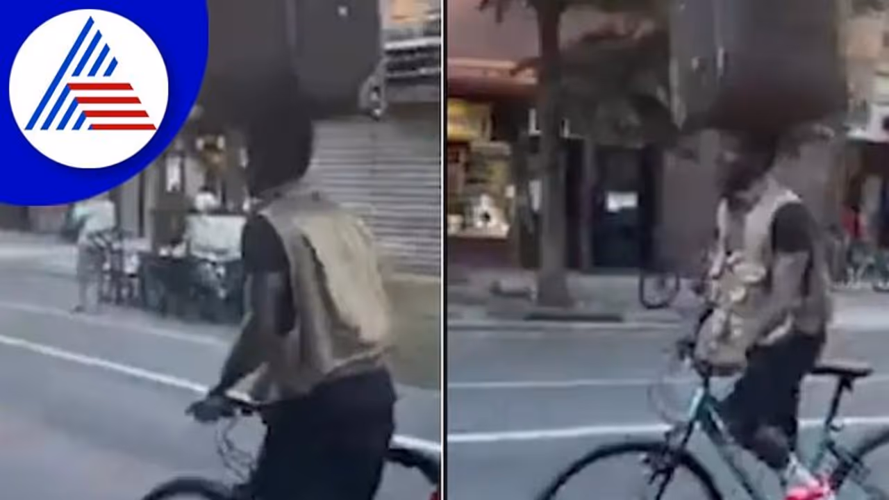 ತಲೆಮೇಲೆ ಸೂಟ್ಕೇಸ್ ಇಟ್ಕೊಂಡು ಬಿಂದಾಸ್ ಆಗಿ ಸೈಕಲ್ ತುಳಿಯುತ್ತಿರುವ ವ್ಯಕ್ತಿ: ವಿಡಿಯೋ ವೈರಲ್