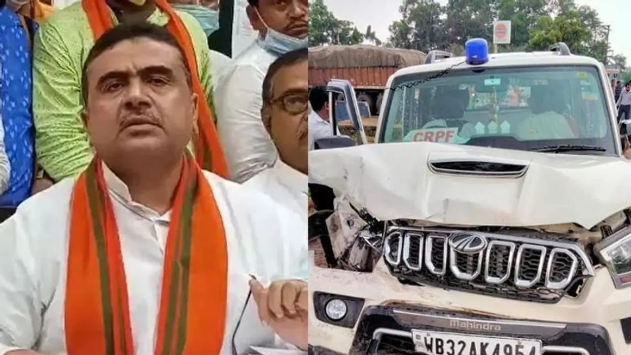 শুভেন্দুর কনভয়ে ট্রাকের ধাক্কা, দুমড়ে মুচড়ে গেল সিআরপিএফ র গাড়ি শুভেন্দুর কনভয়ে ট্রাকের ধাক্কা, দুমড়ে মুচড়ে গেল সিআরপিএফ র গাড়ি