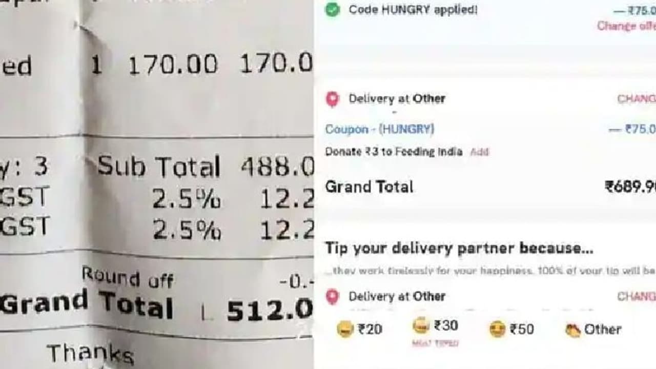 Online Food Delivery : സൊമാറ്റോയില്‍ ഓര്‍ഡര്‍ ചെയ്ത അതേ ഭക്ഷണം നേരിട്ട് പോയി കഴിച്ചപ്പോള്‍; ബില്ലുകള്‍ ചര്‍ച്ച