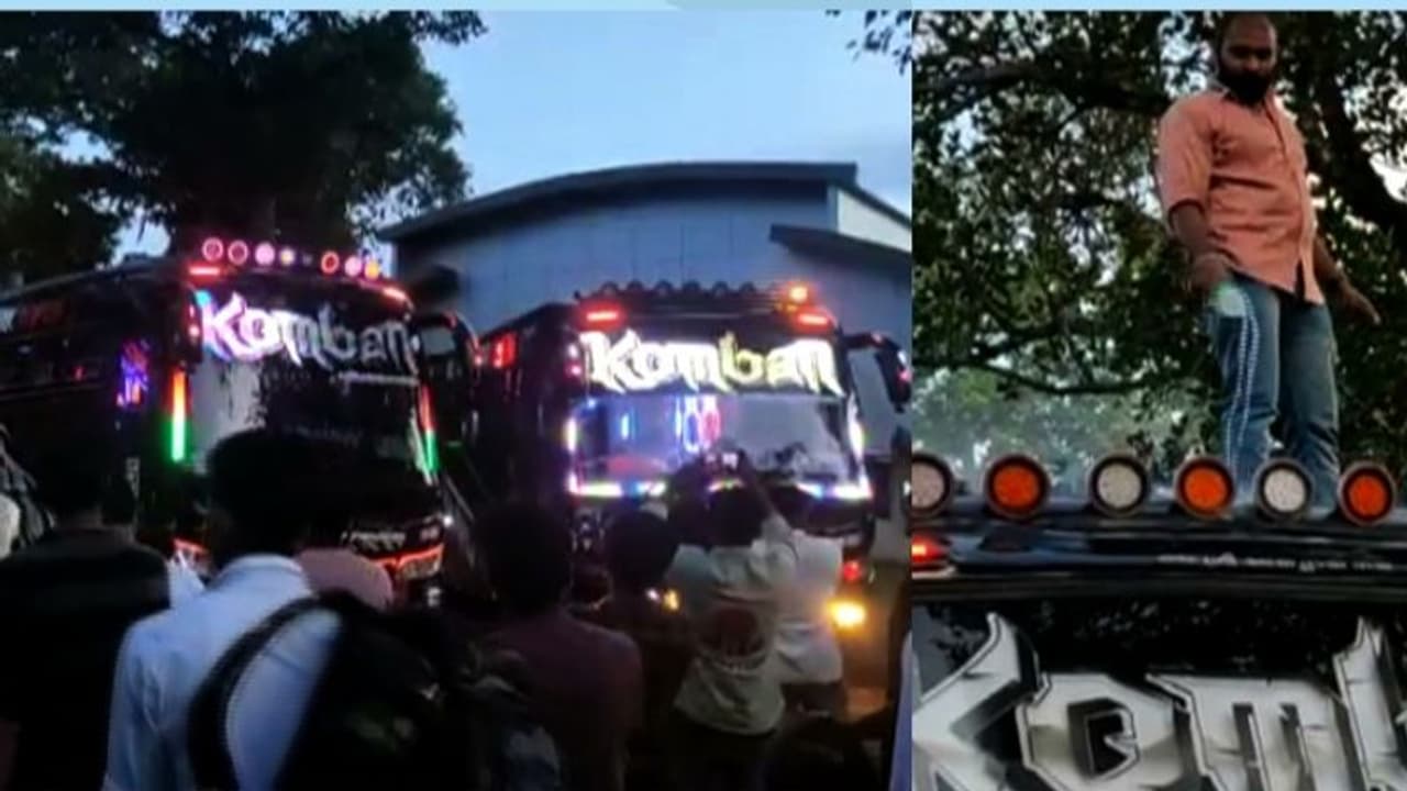 ബസിന് മുകളിൽ പൂത്തിരി കത്തിച്ച സംഭവം; കേസെടുത്ത് പൊലീസ്, 'കൊമ്പൻ' ഡ്രൈവർ അടക്കം നാല് പേർ അറസ്റ്റിൽ ബസിന് മുകളിൽ പൂത്തിരി കത്തിച്ച സംഭവം; കേസെടുത്ത് പൊലീസ്, 'കൊമ്പൻ' ഡ്രൈവർ അടക്കം നാല് പേർ അറസ്റ്റിൽ
