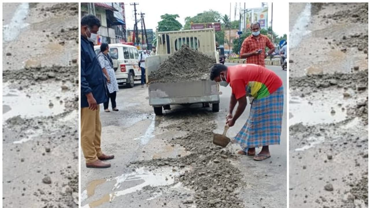 ദേശീയ പാതയില് അപകടക്കെണിയൊരുക്കി കുഴികള്; സ്വന്തം ചെലവിൽ നികത്തി എംവിഡി ഉദ്യോഗസ്ഥര് ദേശീയ പാതയില് അപകടക്കെണിയൊരുക്കി കുഴികള്; സ്വന്തം ചെലവിൽ നികത്തി എംവിഡി ഉദ്യോഗസ്ഥര്