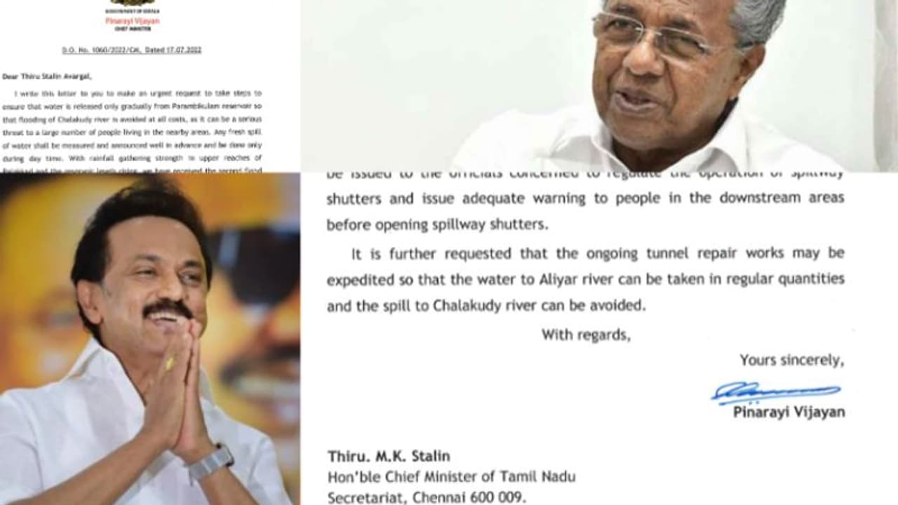സ്റ്റാലിന് മുഖ്യമന്ത്രിയുടെ കത്ത്:' പറമ്പിക്കുളം റിസർവോയറിലെ വെള്ളം ഒഴുക്കി വിടുമ്പോൾ മുൻകരുതലെടുക്കണം'