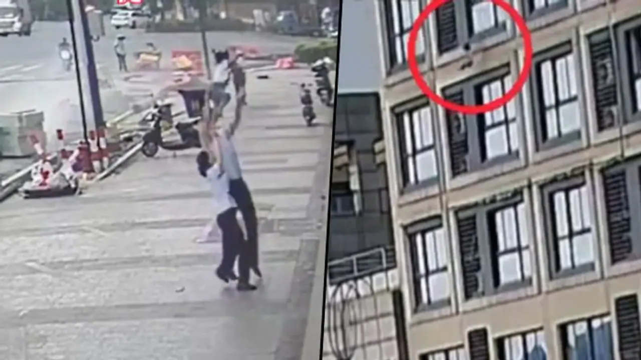 Viral video: Man saves 2 year old girl who fell from 5th floor