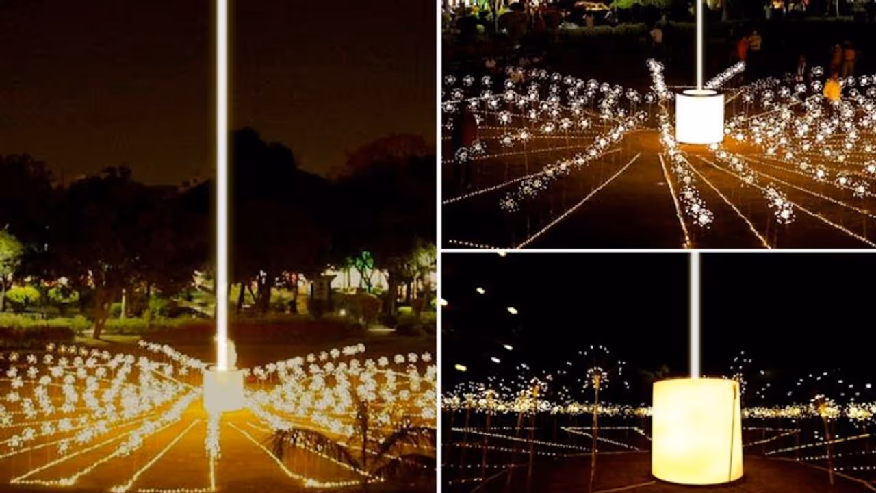 'Do take part...': PM Modi shares photos of sky beam light 'Digital Jyot' for tribute to freedom fighters