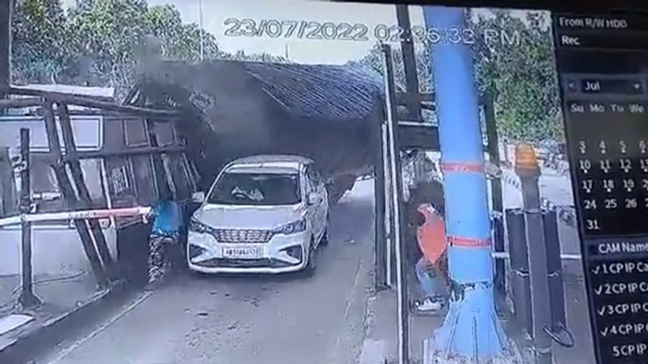 Cement laden truck overturns after hitting toll plaza in Dehradun: dramatic video goes viral