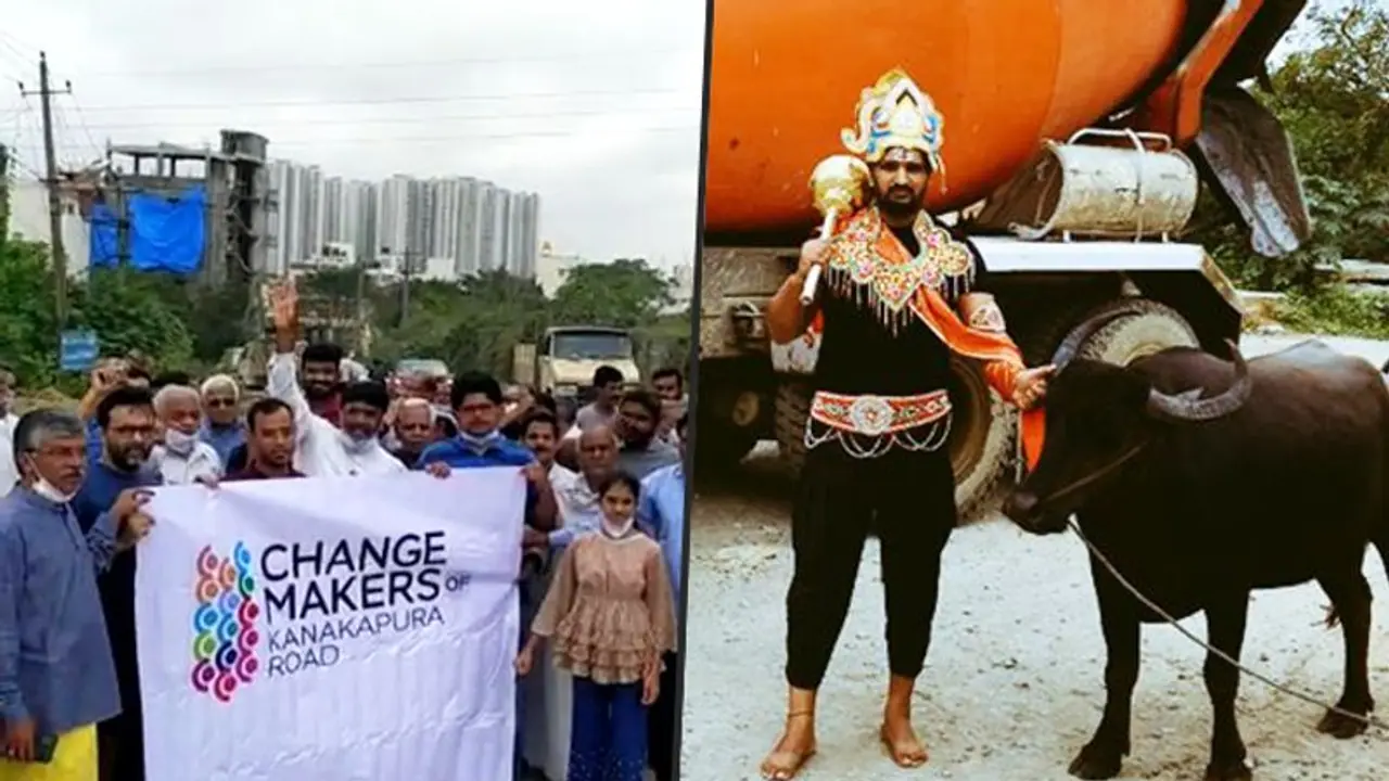 Watch: 'Yamaraja' takes over streets of Bengaluru to highlight potholes Watch: 'Yamaraja' takes over streets of Bengaluru to highlight potholes