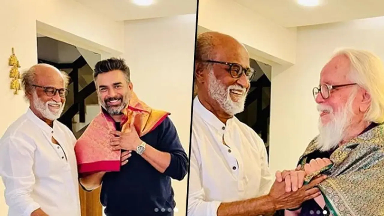 Pictures and video: Rajinikanth celebrated 'Rocketry' success with R Madhavan, Nambi Narayanan at his home Pictures and video: Rajinikanth celebrated 'Rocketry' success with R Madhavan, Nambi Narayanan at his home