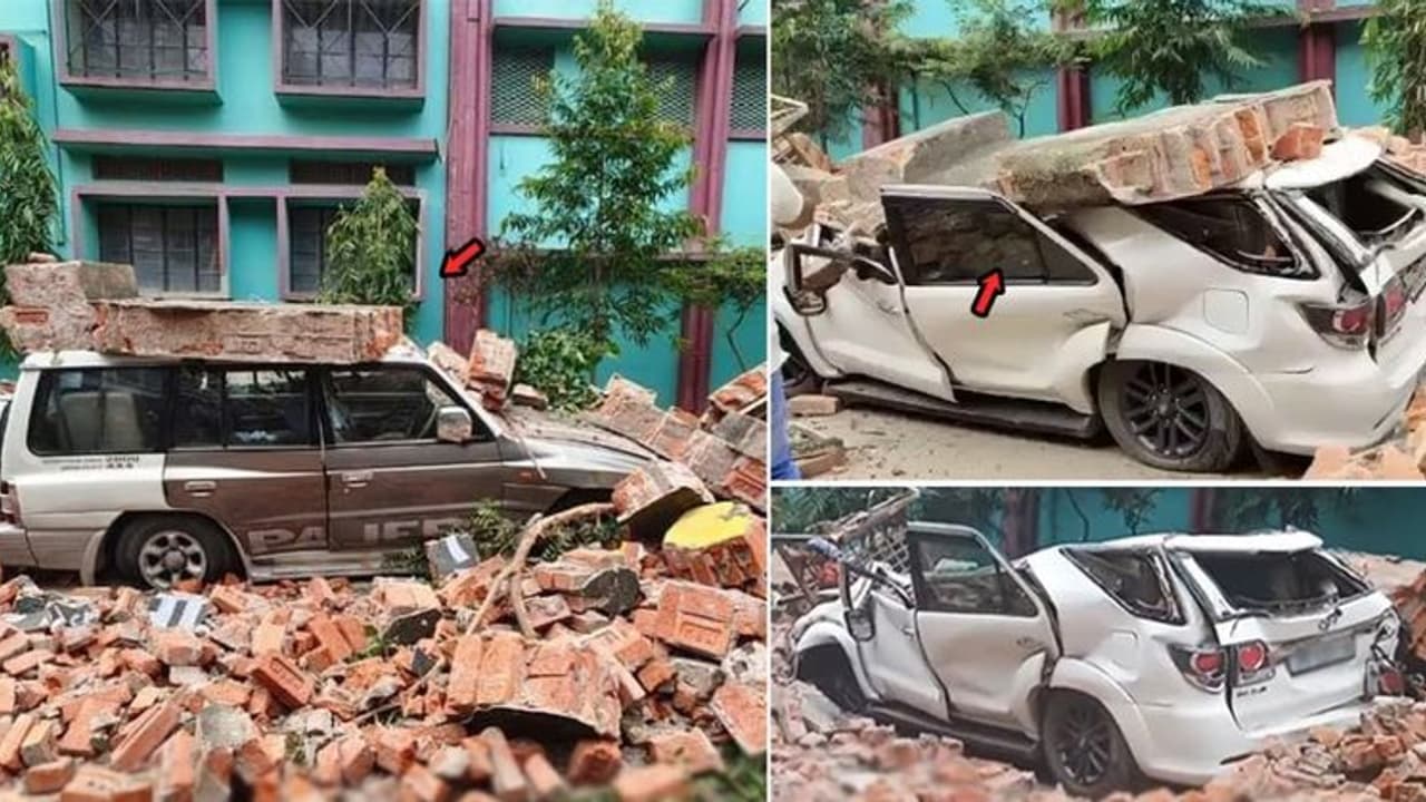 കൂറ്റന്‍ മതിലിനടിയില്‍ ടൊയോട്ടയുടെ കരുത്തന്‍ പപ്പടമായി, കുലുക്കമില്ലാതെ പജേറോ!