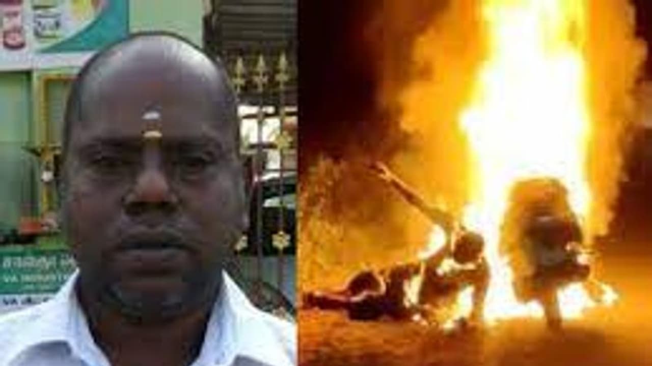அதிர்ச்சி !! திடீரென்று தீப்பிடித்து எரிந்த இருசக்கர வாகனம்.. நெல் வியாபாரி சம்பவ இடத்திலே உடல் கருகி பலி..