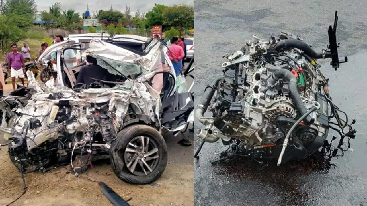 பேருந்து மீது அசுர வேகத்தில் மோதிய கார்!தூக்கி வீசப்பட்ட இன்ஜின்!சிதறிய 4 பேர் உடல்கள்! கலங்க வைக்கும் சம்பவம்