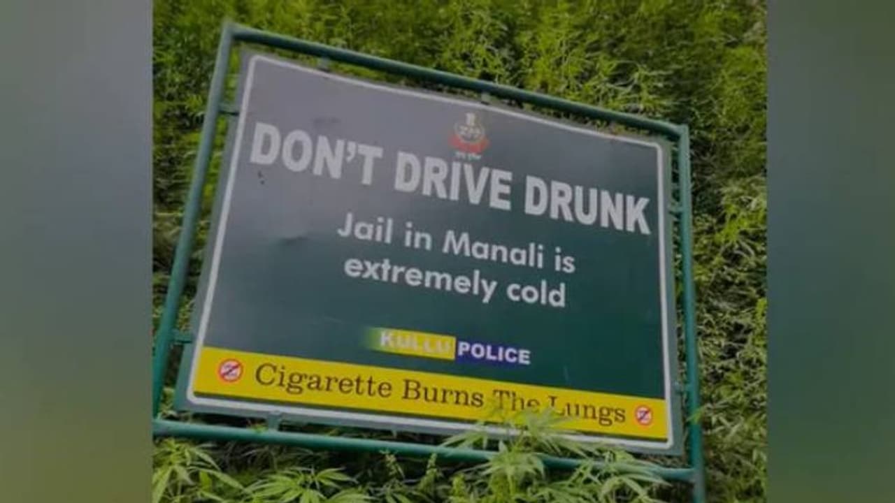 'മദ്യപിച്ച് വാഹനമോടിക്കരുത്, മണാലി ജയിലിൽ ഭയങ്കര തണുപ്പാണ്', കിടിലൻ സൈൻ ബോര്ഡുമായി പൊലീസ് 'മദ്യപിച്ച് വാഹനമോടിക്കരുത്, മണാലി ജയിലിൽ ഭയങ്കര തണുപ്പാണ്', കിടിലൻ സൈൻ ബോര്ഡുമായി പൊലീസ്