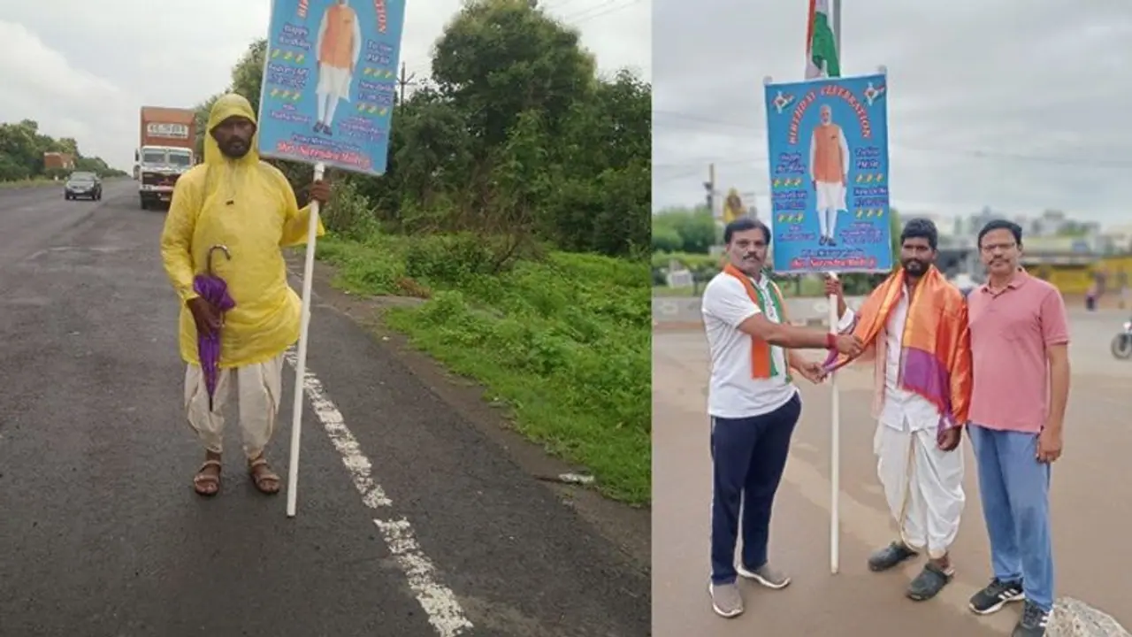 பிரதமர் மீது இவ்வளவு பக்தியா.. ஆந்திரா TO டெல்லிக்கு யாத்திரை.. 2000 கி.மீ நடந்தே செல்லும் மோடி பக்தர். பிரதமர் மீது இவ்வளவு பக்தியா.. ஆந்திரா TO டெல்லிக்கு யாத்திரை.. 2000 கி.மீ நடந்தே செல்லும் மோடி பக்தர்.