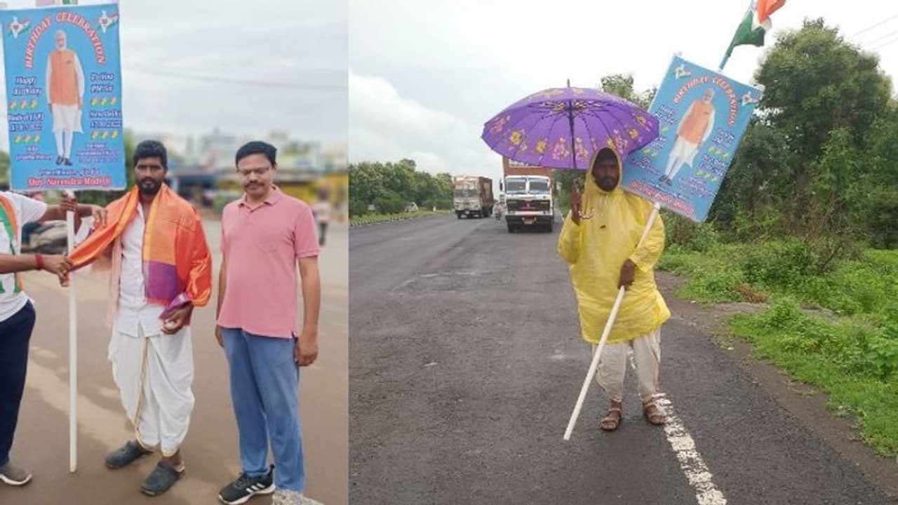 മോദിക്ക് പിറന്നാള് ആശംസ നേരാന് 2000 കിലോമീറ്റര് നടന്ന് ഒരു യുവാവ് മോദിക്ക് പിറന്നാള് ആശംസ നേരാന് 2000 കിലോമീറ്റര് നടന്ന് ഒരു യുവാവ്