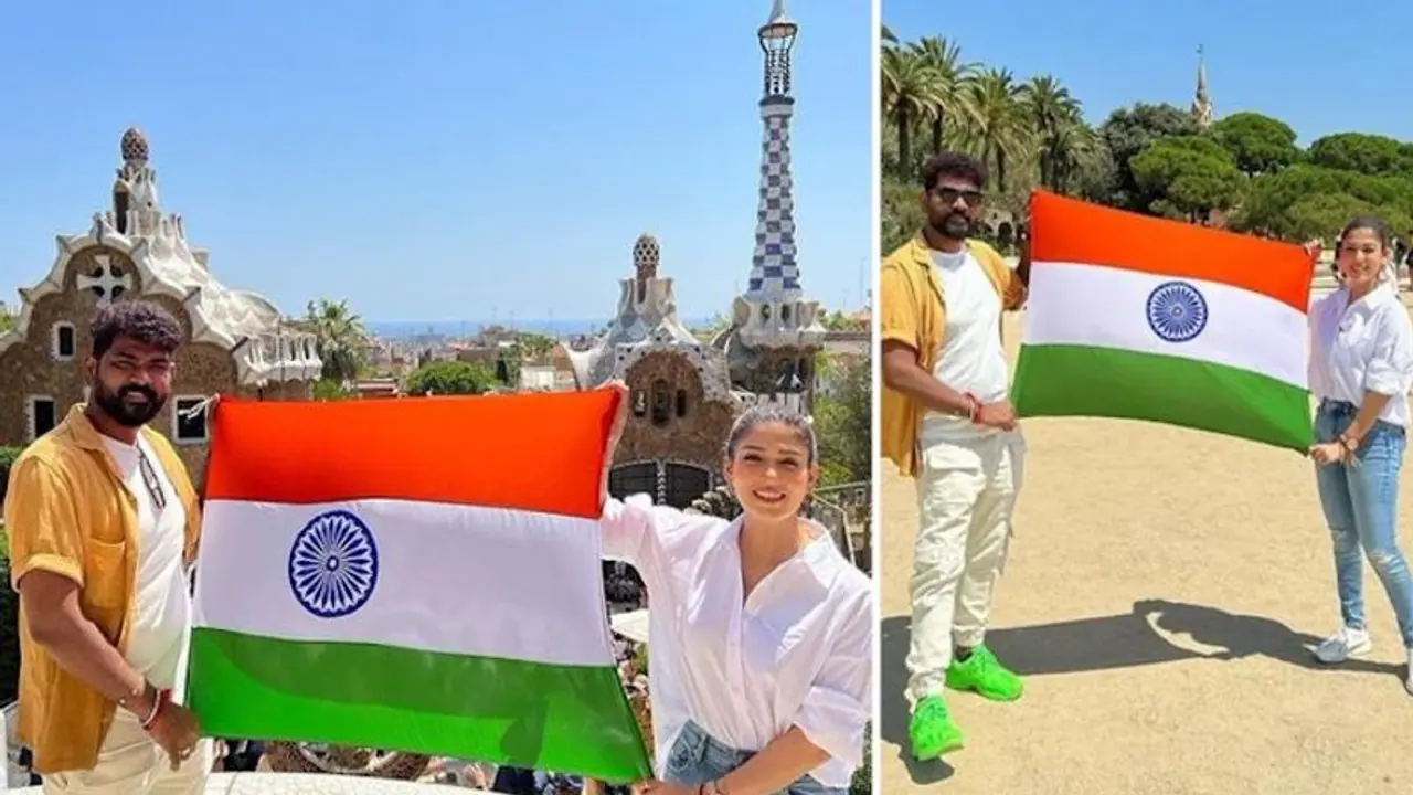 Video and Pictures: Nayanthara, Vignesh Shivan fly the Indian flag high in Barcelona 